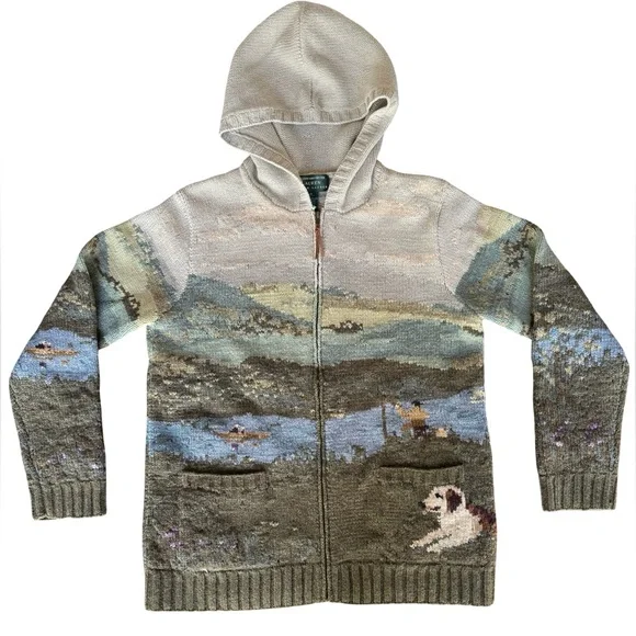 RARE Vtg Ralph Lauren Hand-Knit 100% Lambswool Sweater Dog Horse Carriage Size S - Picture 1 of 12